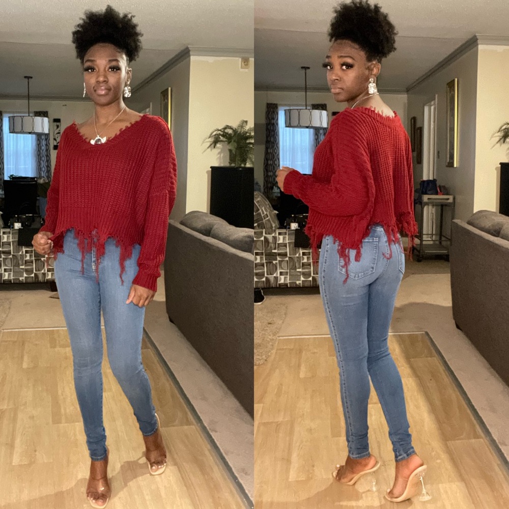 Burgundy distressed sweater